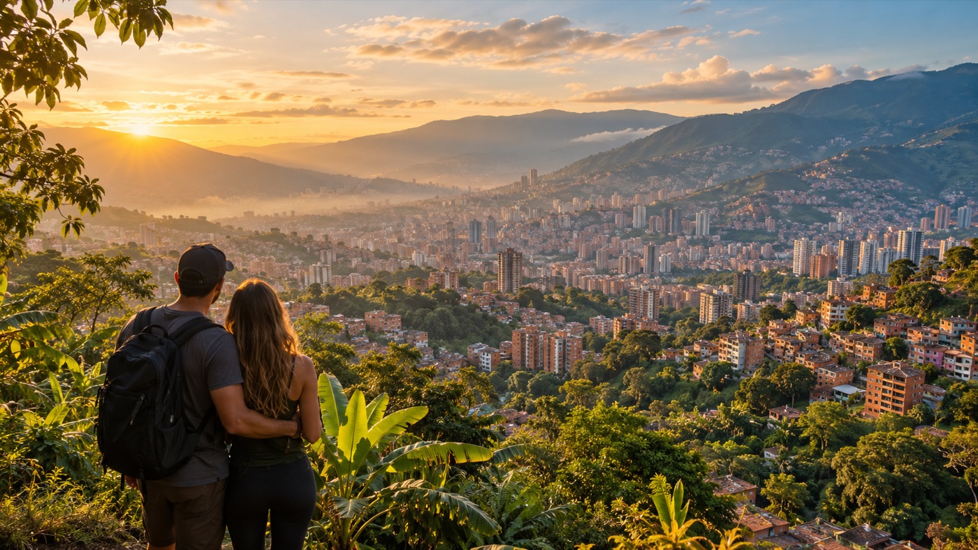 Pareja contemplando Medellín